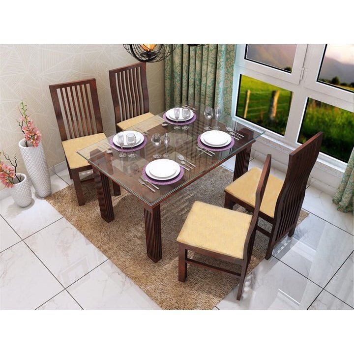 Mobel Manhattan Seater Glass Top Dining Table Set Brown