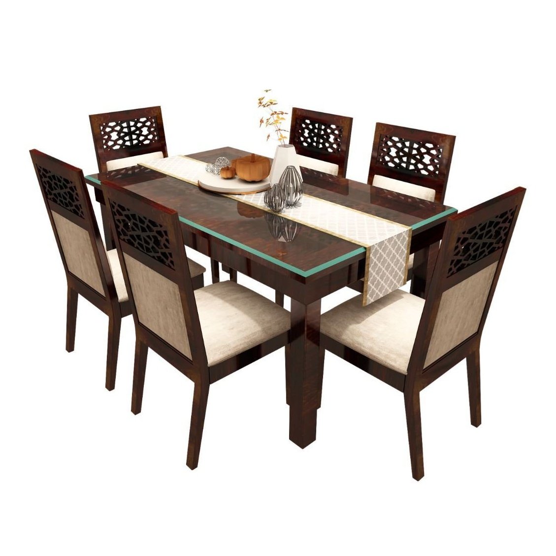 Mobel Devis Seater Brown Color Dining Table Set Glass Top