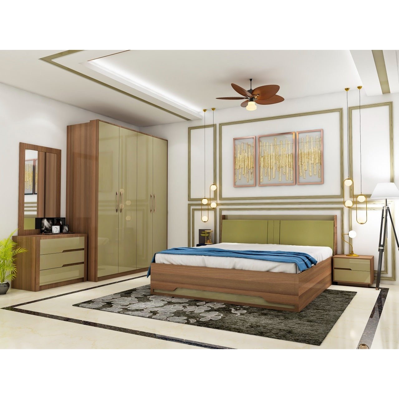 UW-2717,OLIVE GREEN BED ROOM PACKAGE Mobel Furniture