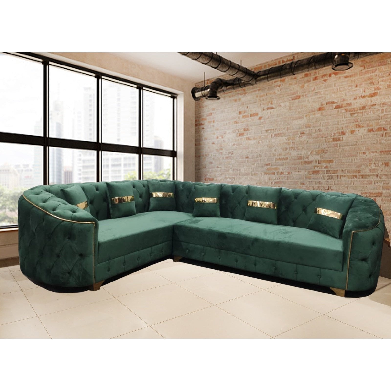 SM-NIKKI C ;L-SHAPE SOFA SET CHESTERED/GOLDEN Mobel Furniture