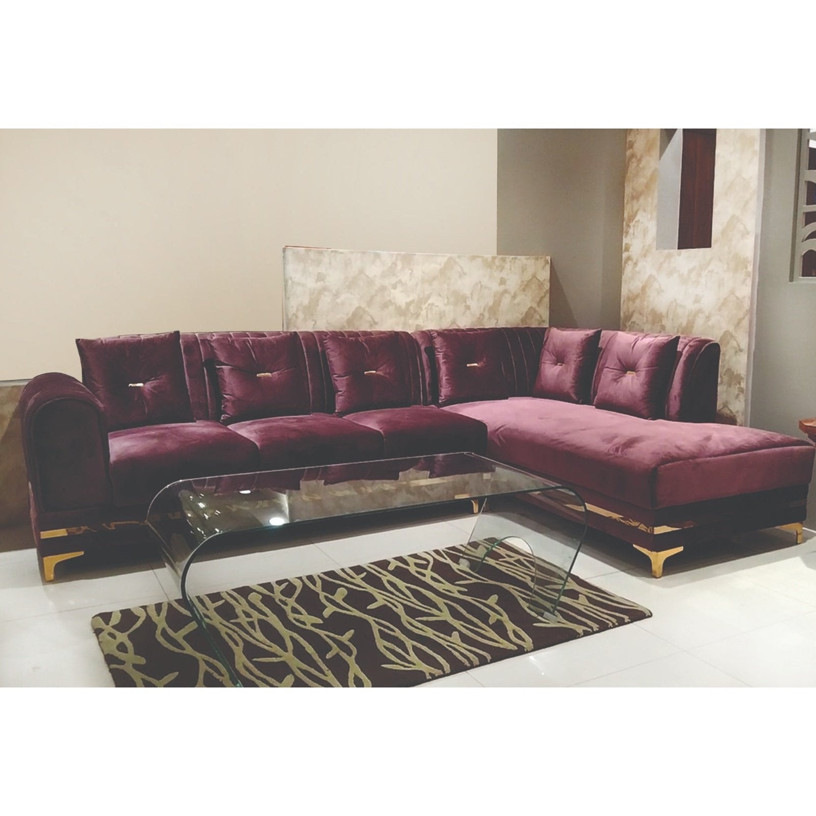 NM-SEPHIA;EXCLU.L-SHAPE SOFA SET GOLD STRIP DESIGN Mobel Furniture